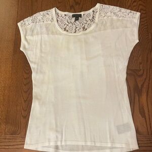 WORTHINGTON women’s WHITE soft KNIT TOP Cap sleeves scoop neck, lace back M